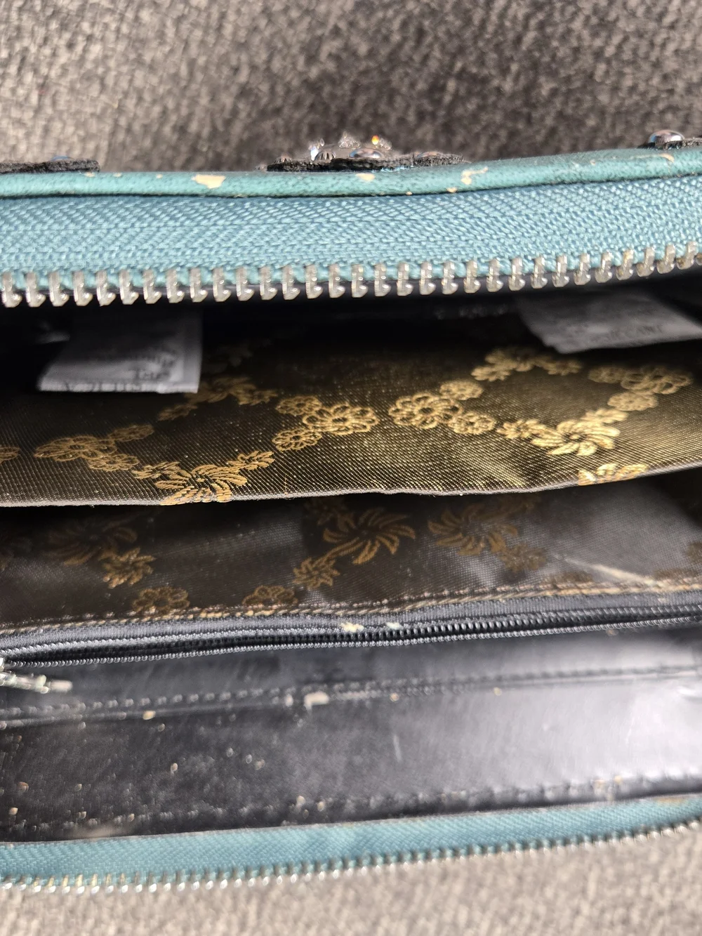 Trinity Teal Zip Wallet with Black Studded Western Accent